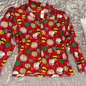 Peanuts Red and Yellow Cartoon Pajama Top - christmas pjs